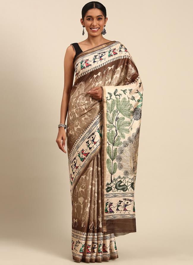 Cotton Brown Casual Wear Weaving  Saree